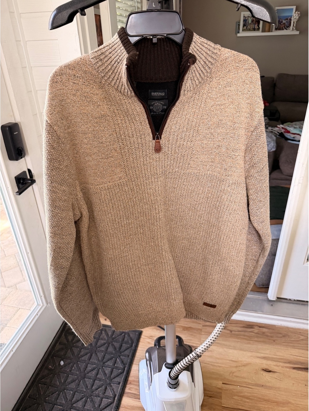 Buffalo beige quarter-zip knit sweater